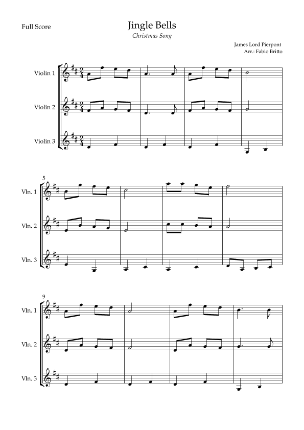 Jingle Bells (Christmas Song) for Violin Trio (arr. Fabio Britto)