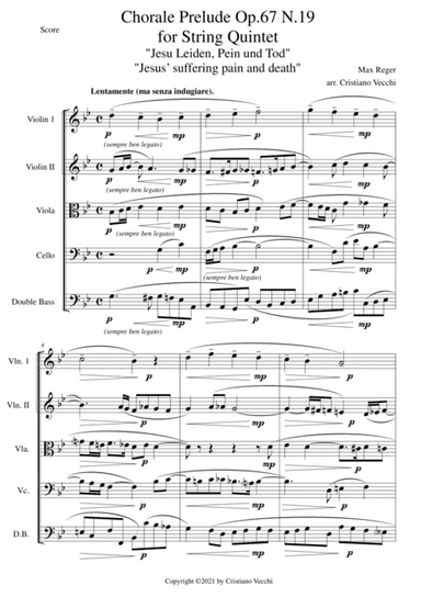 Chorale Prelude Op.67 N.19 for String Quintet (arr. Cristiano Vecchi)
