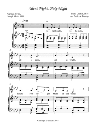 Silent Night, low voice/piano (arr. Pattie A. Dunlap)