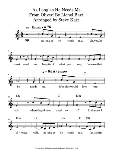 As Long As He Needs Me (arr. Steve Katz)