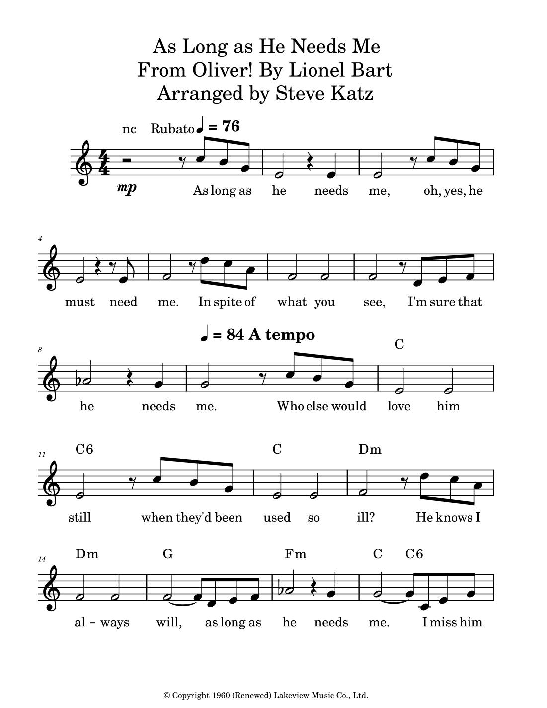 As Long As He Needs Me (arr. Steve Katz)