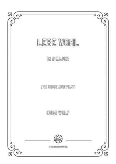 Wolf-Lebe wohl in D Major,for Voice and Piano (arr. MSM)