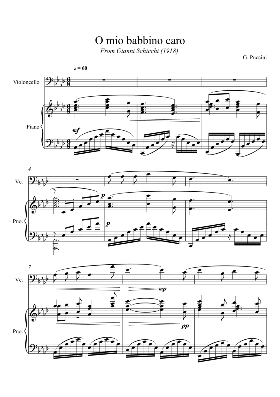 Giacomo Puccini - O mio babbino caro (Violoncello Solo) (arr. André Laitano)