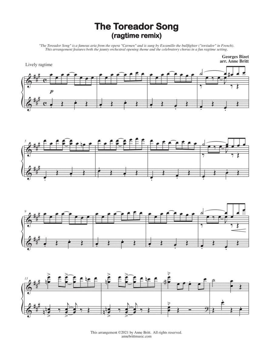 The Toreador Song (ragtime remix) (arr. Anne Britt)