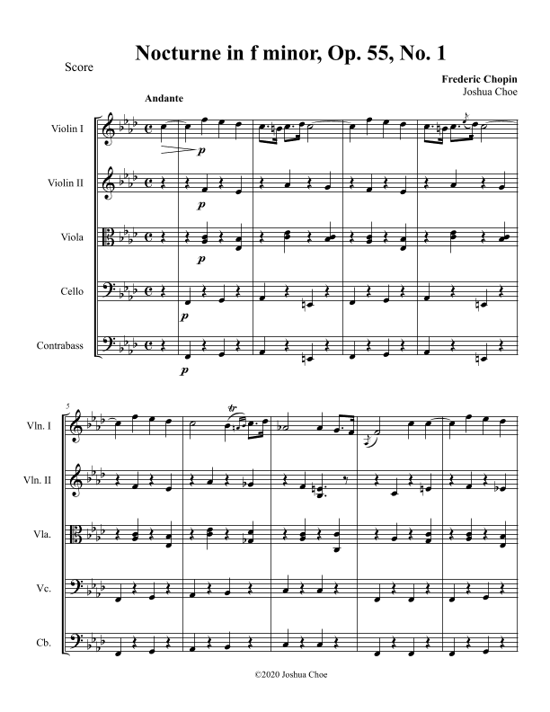Nocturne in f minor, Op. 55, No. 1 (arr. Joshua Choe)