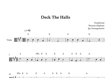 Deck The Halls For Viola (arr. Jps Arrangements)