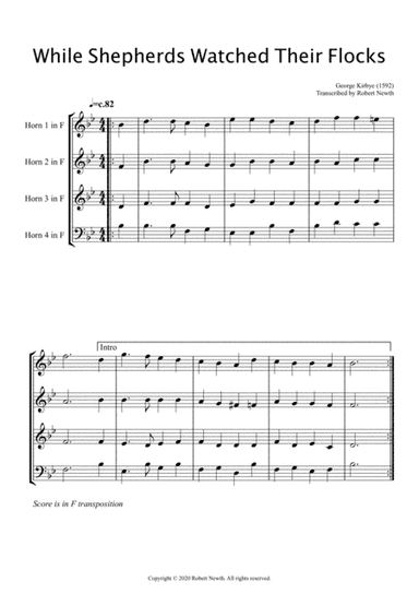 While Shepherds Watched Their Flocks (Winchester Old) for Horn Quartet (arr. Robert Newth)