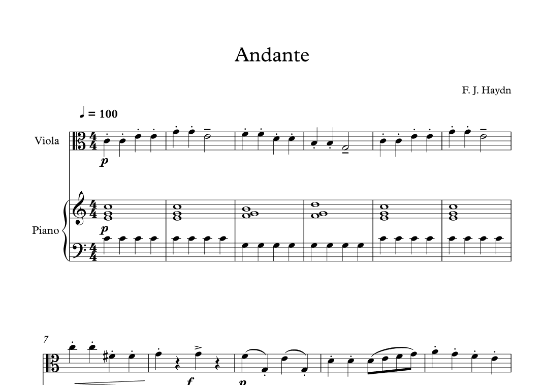 Andante (Surprise Symphony) - Franz Joseph Haydn (Viola + Piano) (arr. Digital Book Music)