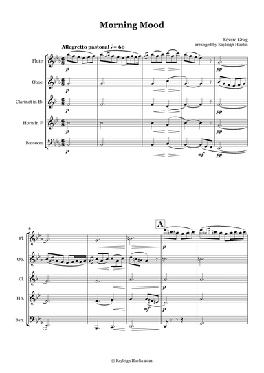 Morning Mood by Edvard Grieg - Wind quintet (arr. Kayleigh Huelin)