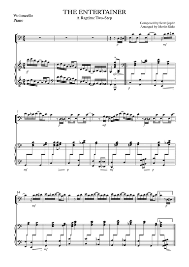 The Entertainer - Scott Joplin - Cello and piano (arr. Merlin Sisko)