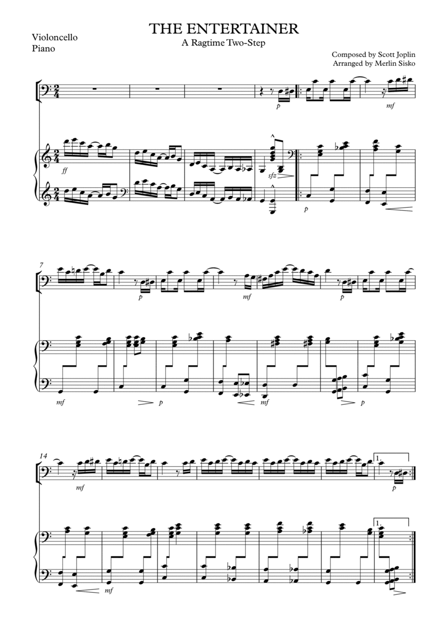 The Entertainer - Scott Joplin - Cello and piano (arr. Merlin Sisko)