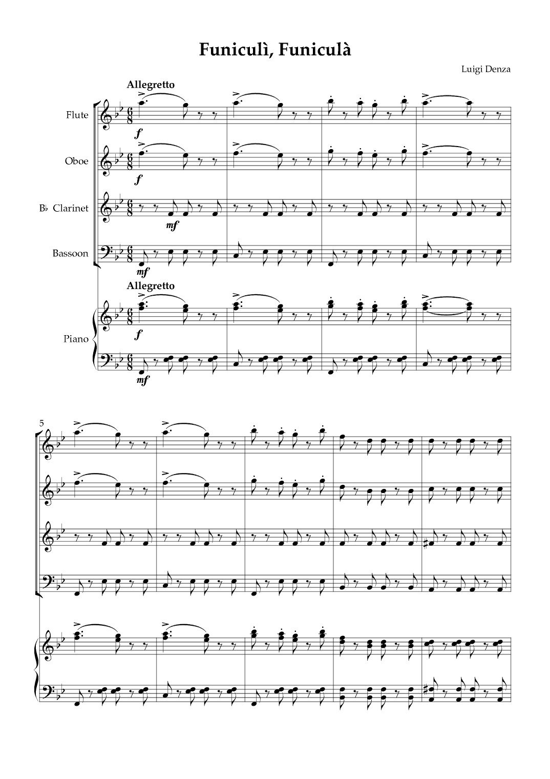 Funiculì, Funiculà - Woodwind Quartet & Piano (arr. Karen Gueiros)