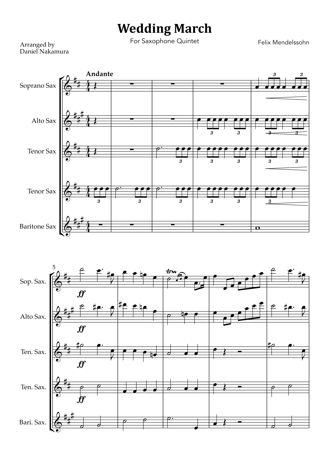 Wedding March (For Sax Quintet) (arr. Daniel Nakamura)