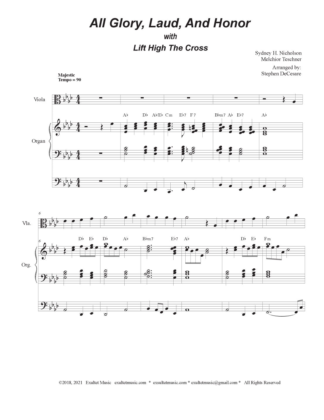All Glory, Laud, And Honor (with "Lift High The Cross" - (Viola solo and Organ) (arr. Stephen DeCesare)