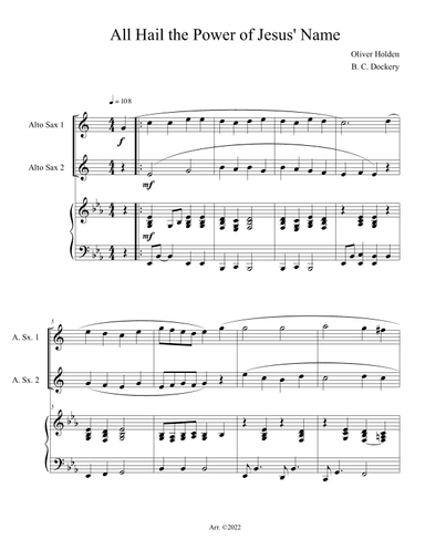 All Hail the Power of Jesus' Name (Alto Sax Duet with Piano Accompaniment) (arr. B. C. Dockery)