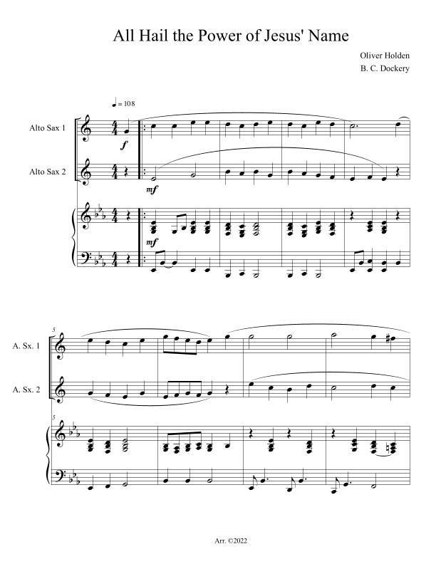 All Hail the Power of Jesus' Name (Alto Sax Duet with Piano Accompaniment) (arr. B. C. Dockery)