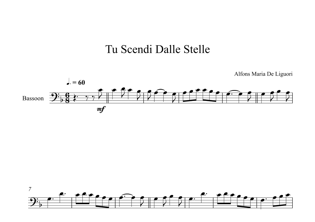 Tu Scendi Dalle Stelle - Alfons Maria De Liguori (Bassoon) (arr. Digital Book Music)