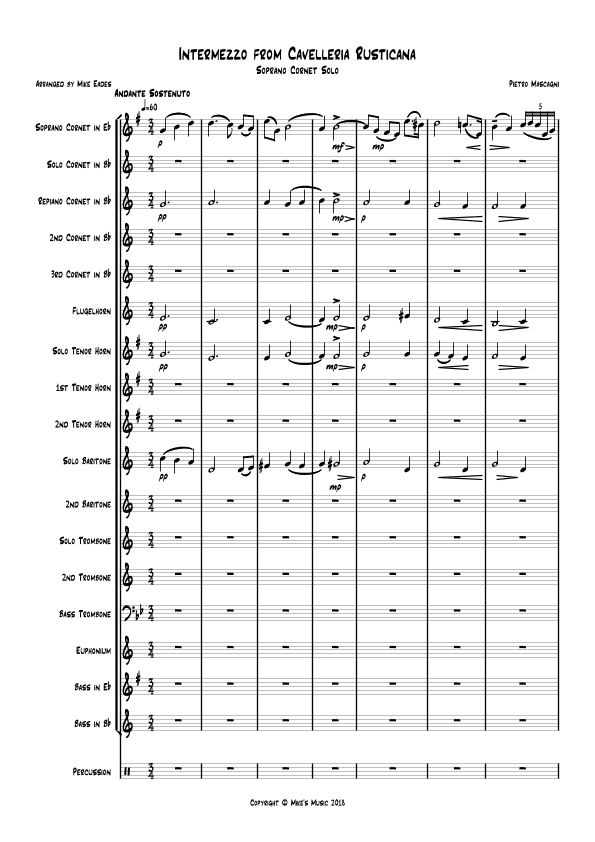Mascagni's Intermezzo from Cavalleria Rusticana for Soprano Cornet and brass band (arr. Mike Eades)