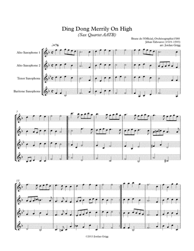 Ding Dong Merrily On High (Sax Quartet AATB) (arr. Jordan Grigg)
