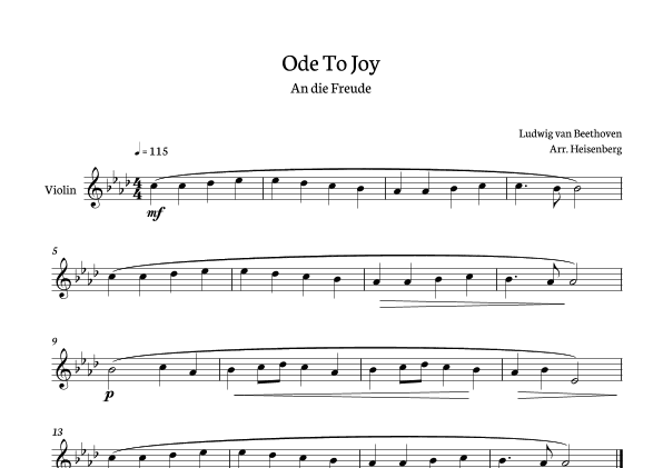 Beethoven - Ode to Joy for violin in Ab - clean version. (arr. Heisenberg)