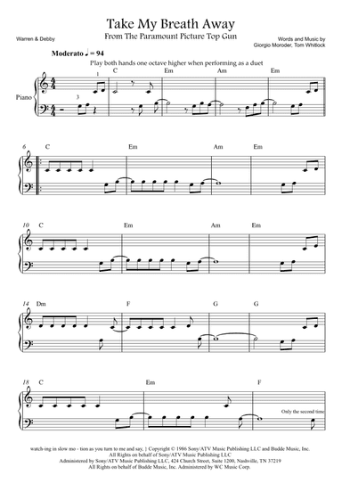 Take My Breath Away (love Theme) (arr. Warren & Debby)