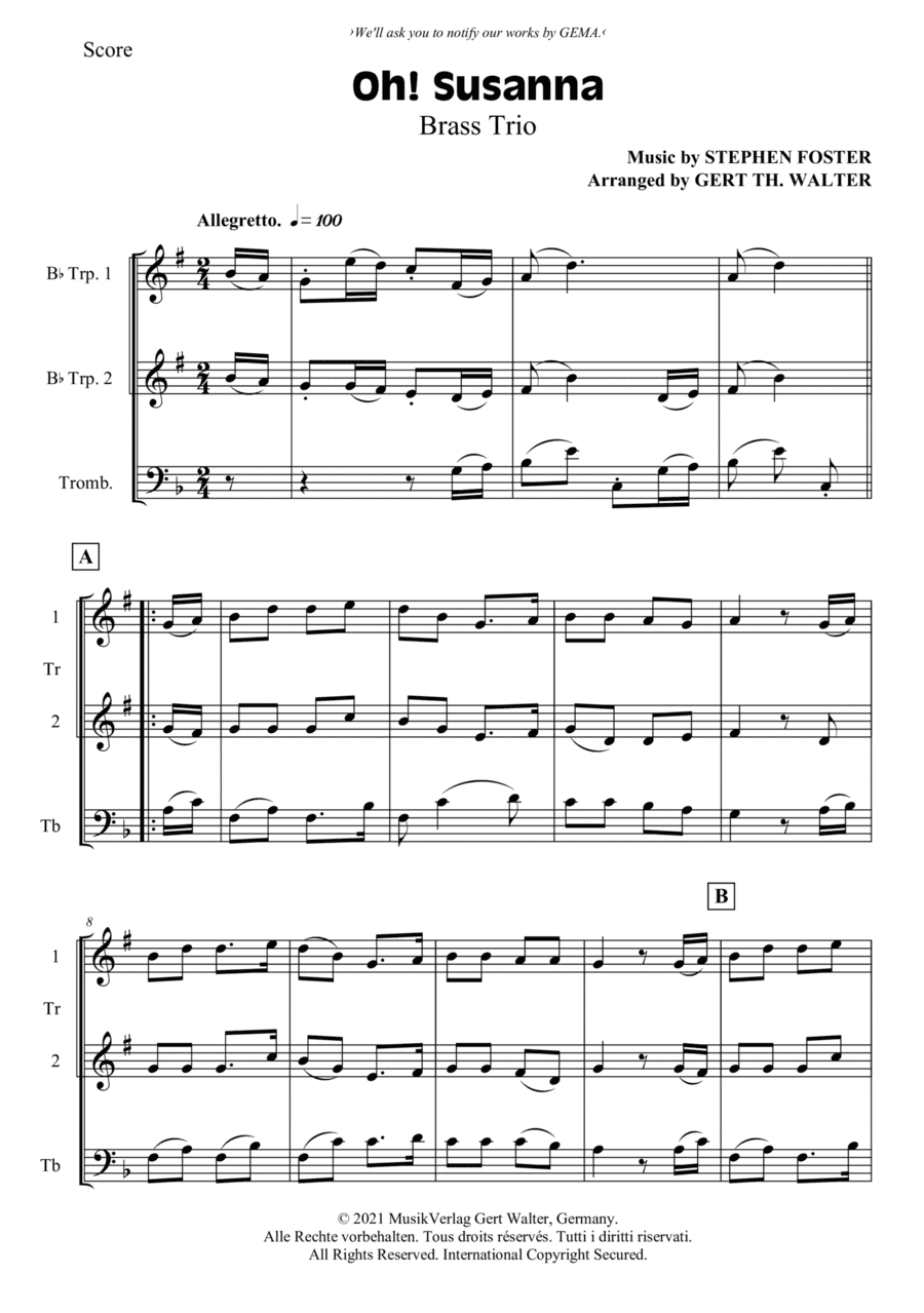 Oh! Susanna (arr. Gert Th. Walter)