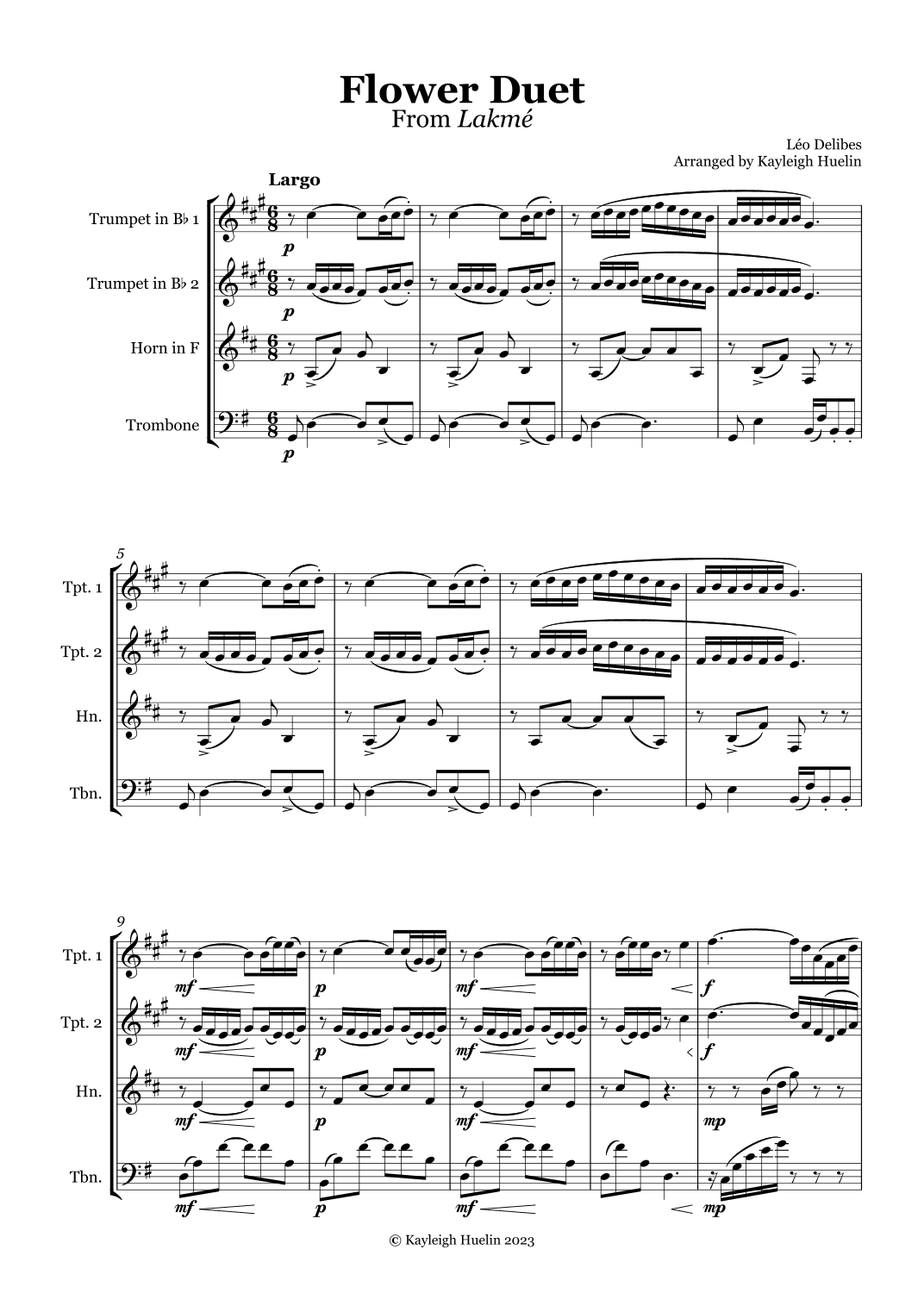 Flower Duet from Lakmé (Delibes) - Brass quartet (arr. Kayleigh Huelin)