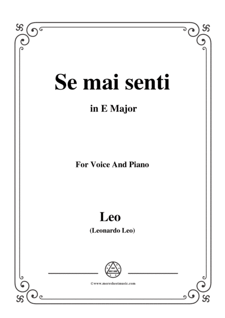 Leo-Se mai senti,from 'La clemenza di Tito',in E Major,for Voice and Piano (arr. MSM)