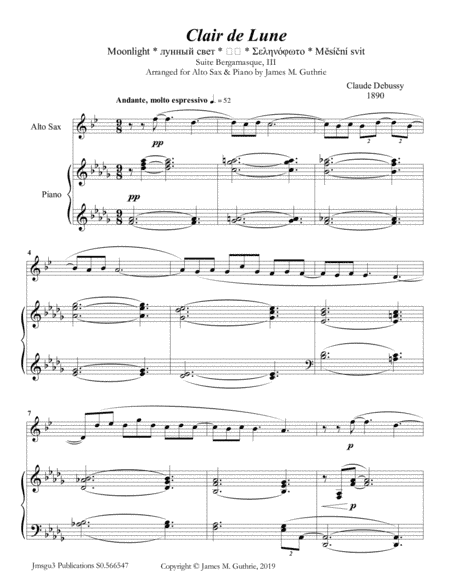 Debussy: Claire de Lune for Alto Sax & Piano (arr. James M. Guthrie)