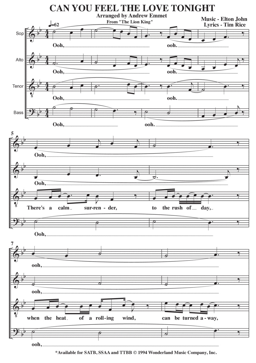 Can You Feel The Love Tonight (arr. Andrew Emmet)