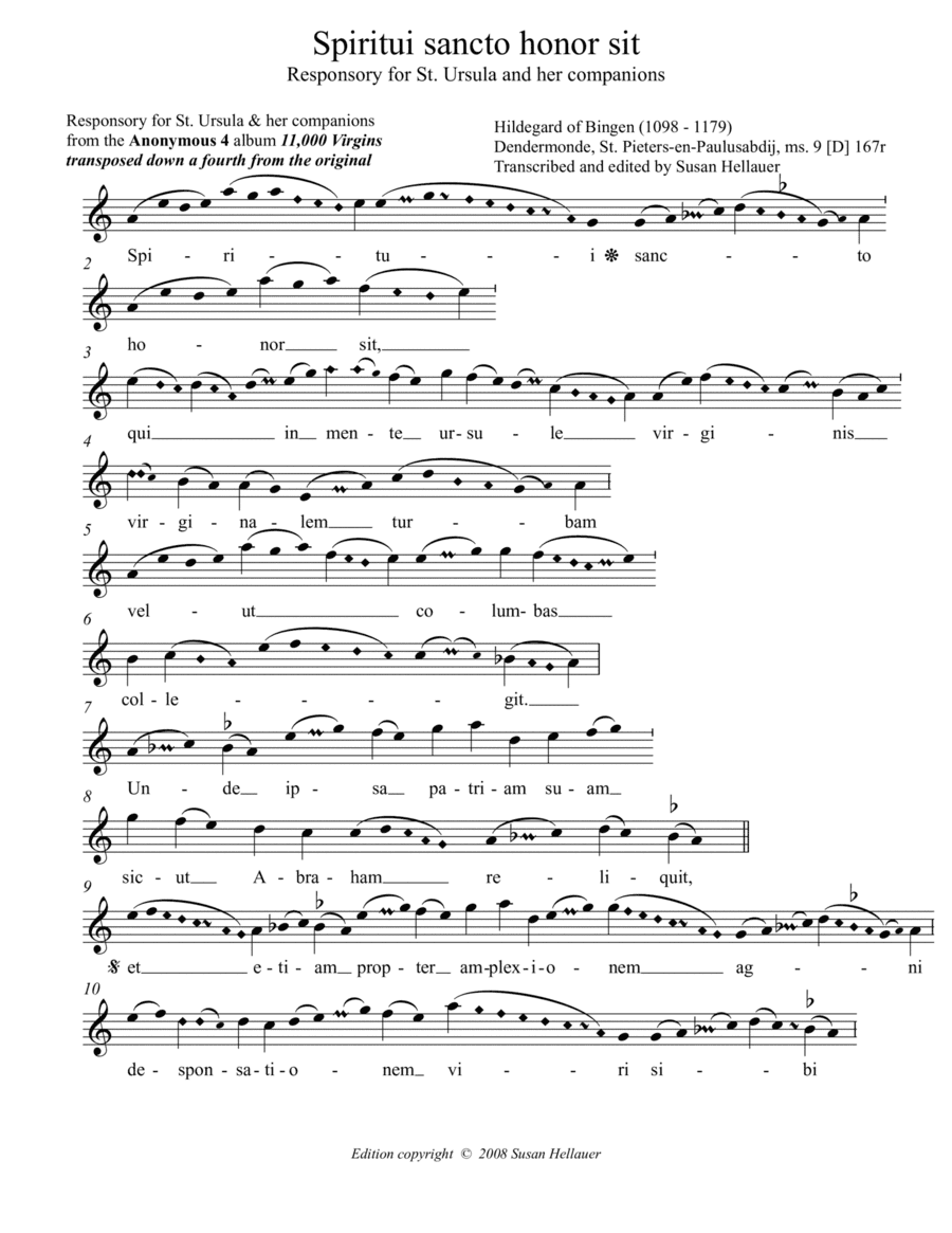 Responsory: Spiritui sancto honor sit, from the Anonymous 4 album "11,000 Virgins"  - Score Only (arr. Susan Hellauer)