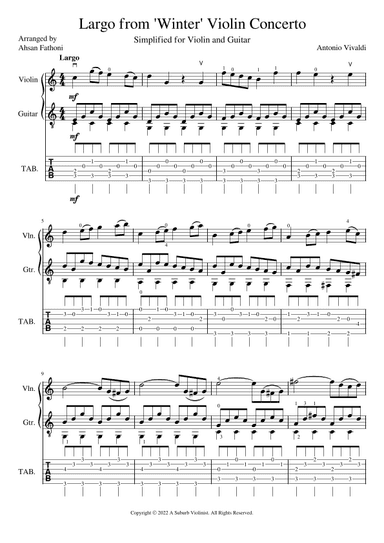 Largo, 2nd Movement of Winter Concerto 'The Four Seasons' for Easy Violin and Guitar (arr. Ahsan Fathoni)