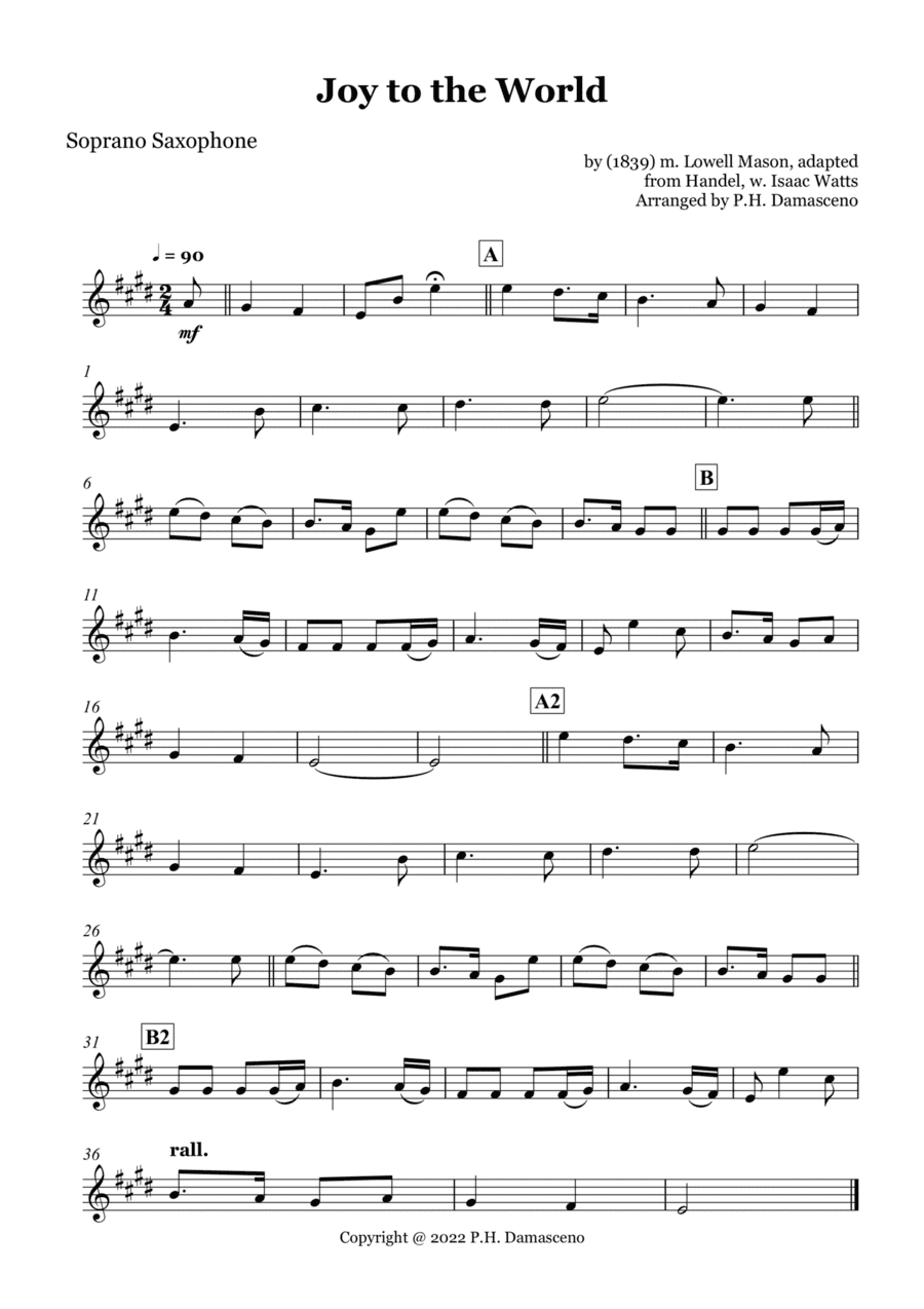 Joy to the World - Soprano Saxophone Solo (arr. P.H. Damasceno)