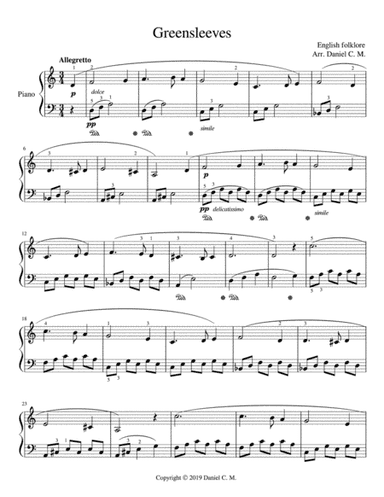 Greensleeves for piano (easy) (arr. Daniel C. M.)