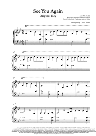 See You Again from FURIOUS 7 (arr. Lynda Irvine)