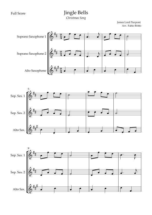 Jingle Bells (Christmas Song) for Saxophone Trio (arr. Fabio Britto)