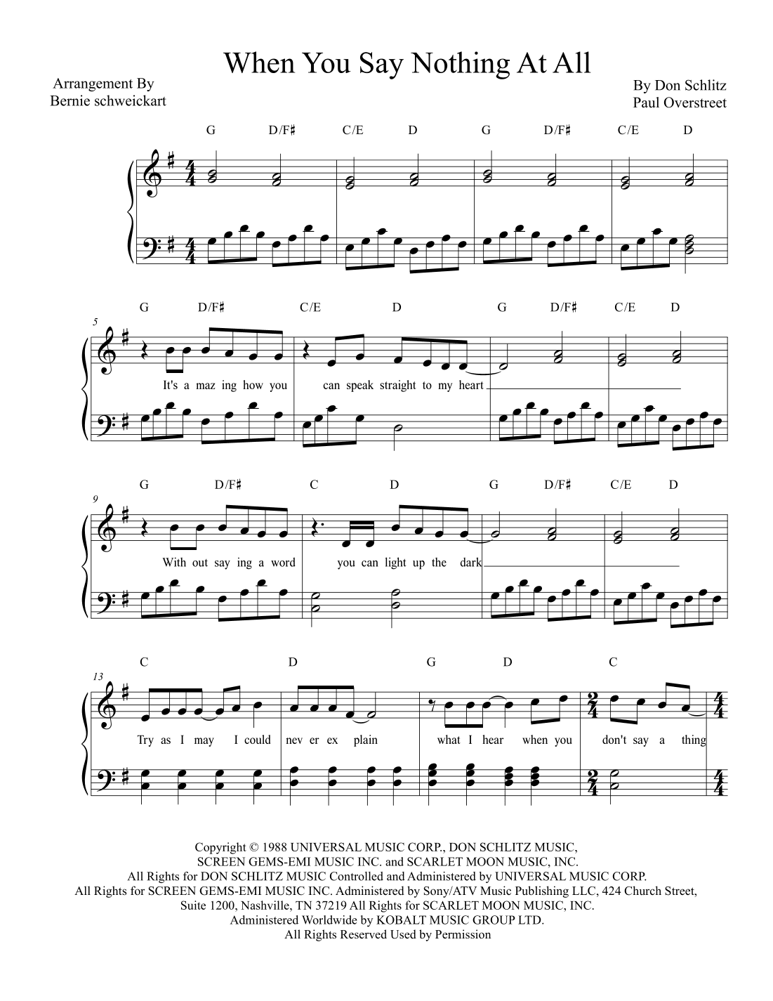 When You Say Nothing At All (arr. Bernie Schweickart)