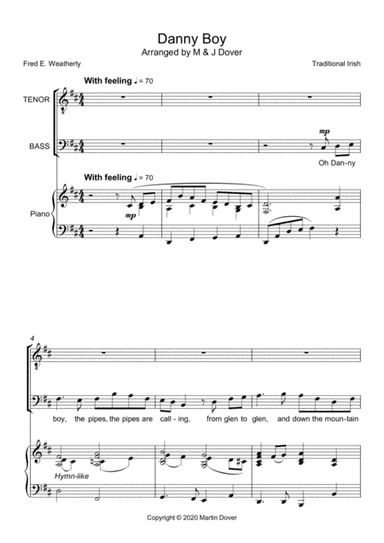 O Danny Boy (Londonderry Air) - TB - Two Part Choir Lower Voices (arr. M & J Dover)