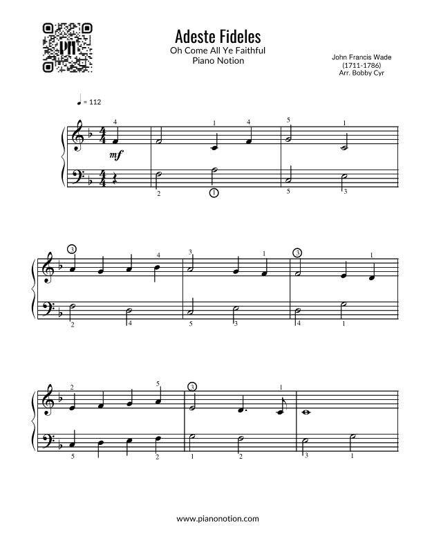 Adeste Fideles - Oh Come All Ye Faithful (Easy Piano) (arr. Bobby Cyr)