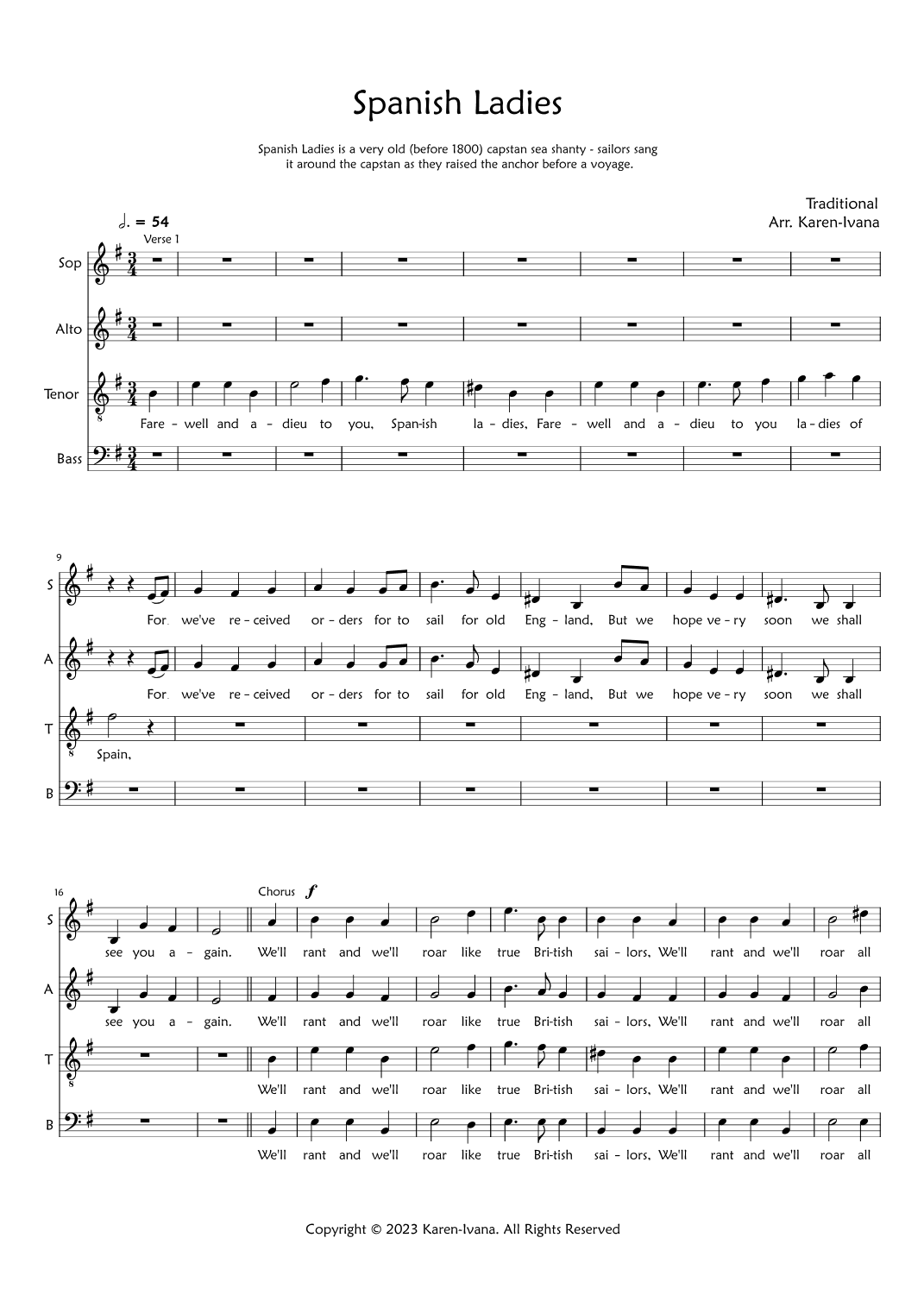 Spanish Ladies (arr. Karen Ivana)