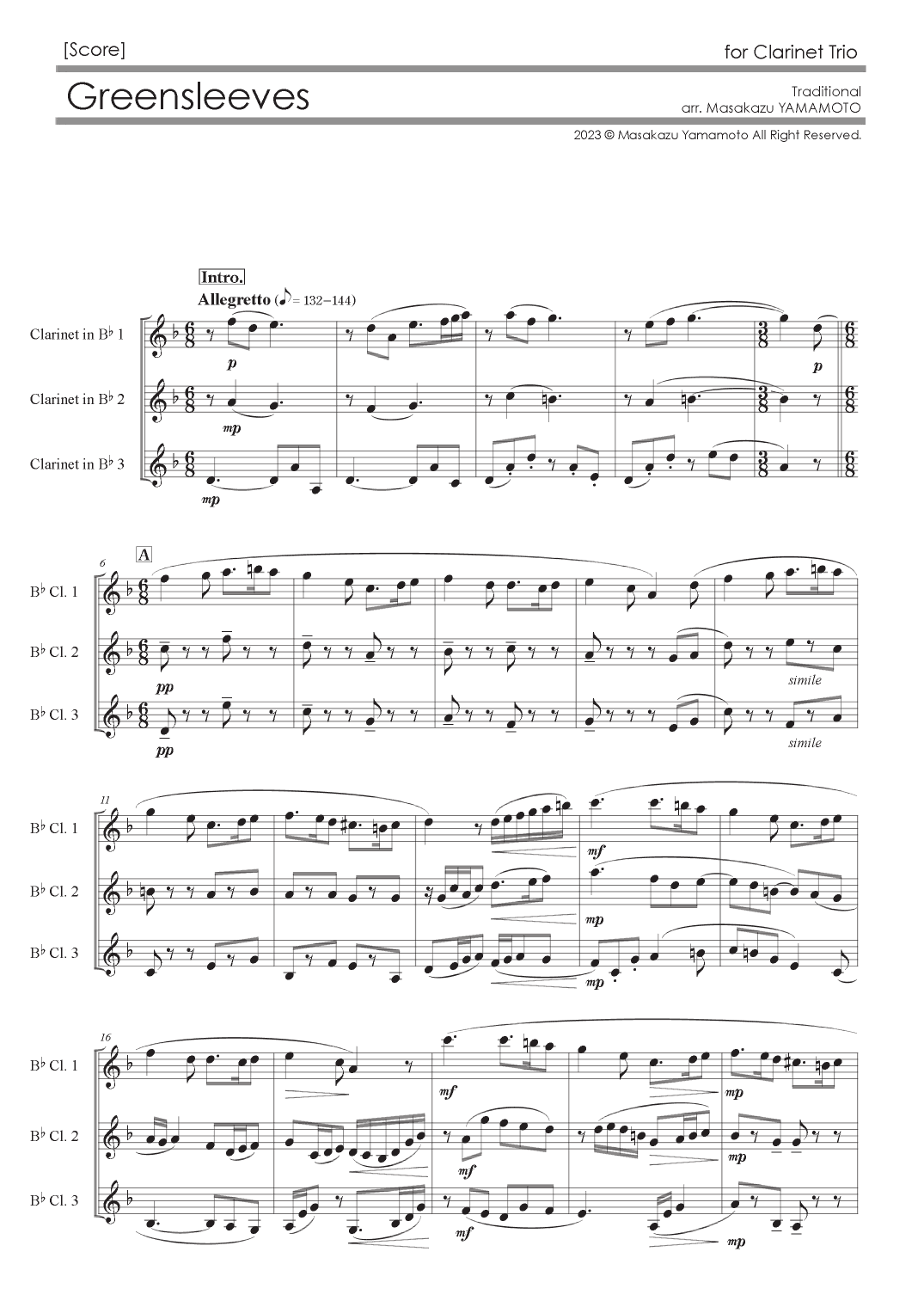 Greensleeves [Clarinet Trio] (arr. Masakazu YAMAMOTO)