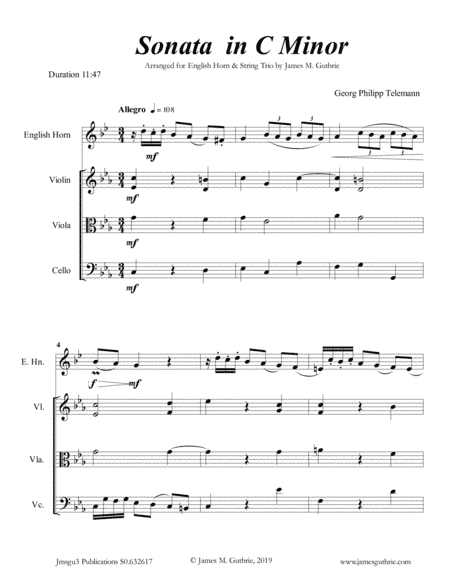Telemann: Sonata in C Minor for English Horn & String Trio (arr. James M. Guthrie, ASCAP)