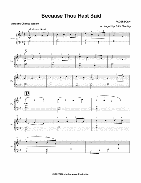 Because Thou Hast Said - Piano Solo (arr. Fritz Stanley)