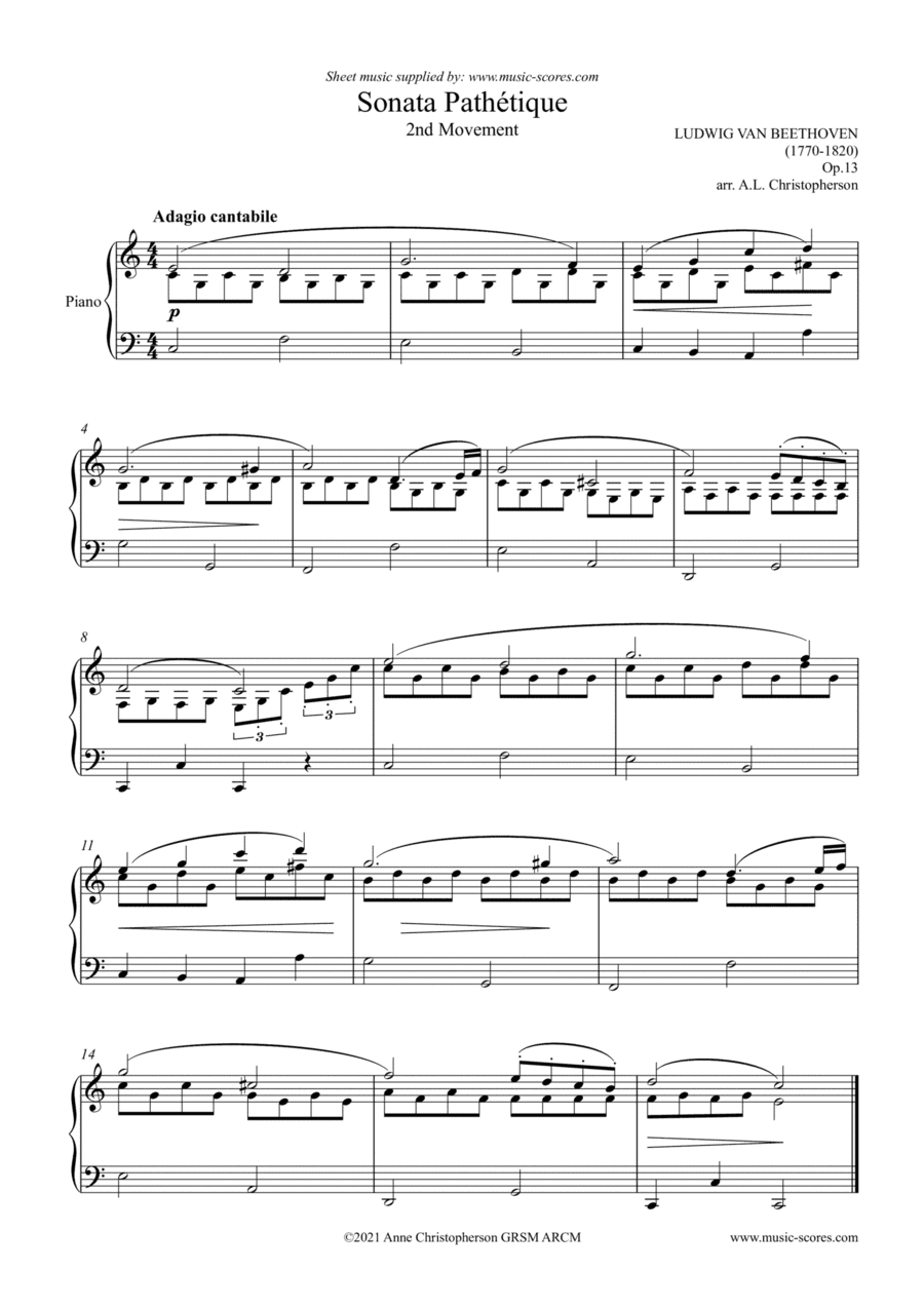 Pathetique Slow Movement - Easy piano (arr. Anne L Christopherson GRSM ARCM)