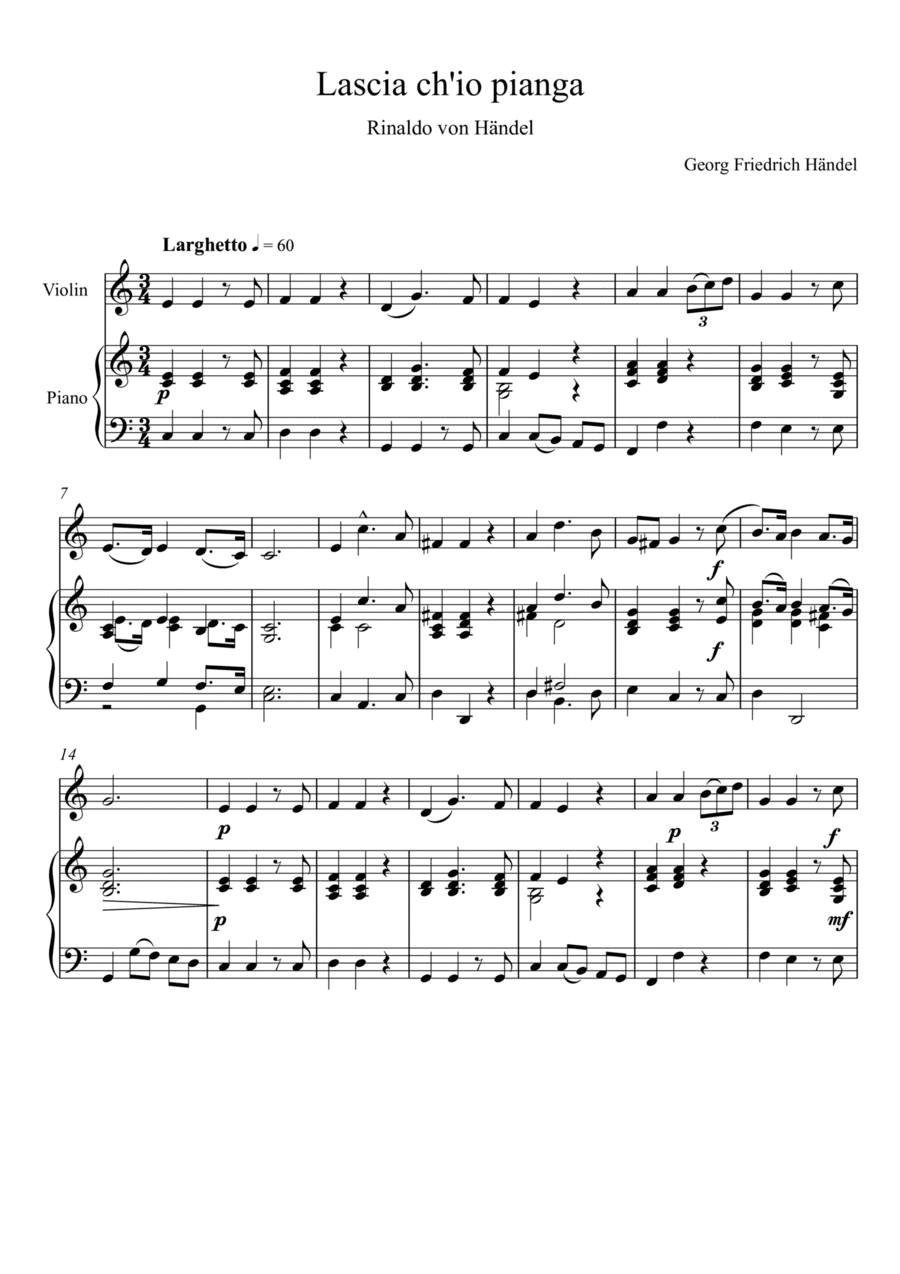 Georg Friedrich Handel - Lascia ch'io pianga (Violin Solo) (arr. André Laitano)