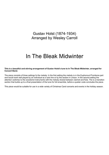 In The Bleak Midwinter for Concert Band (arr. Wesley Carroll)