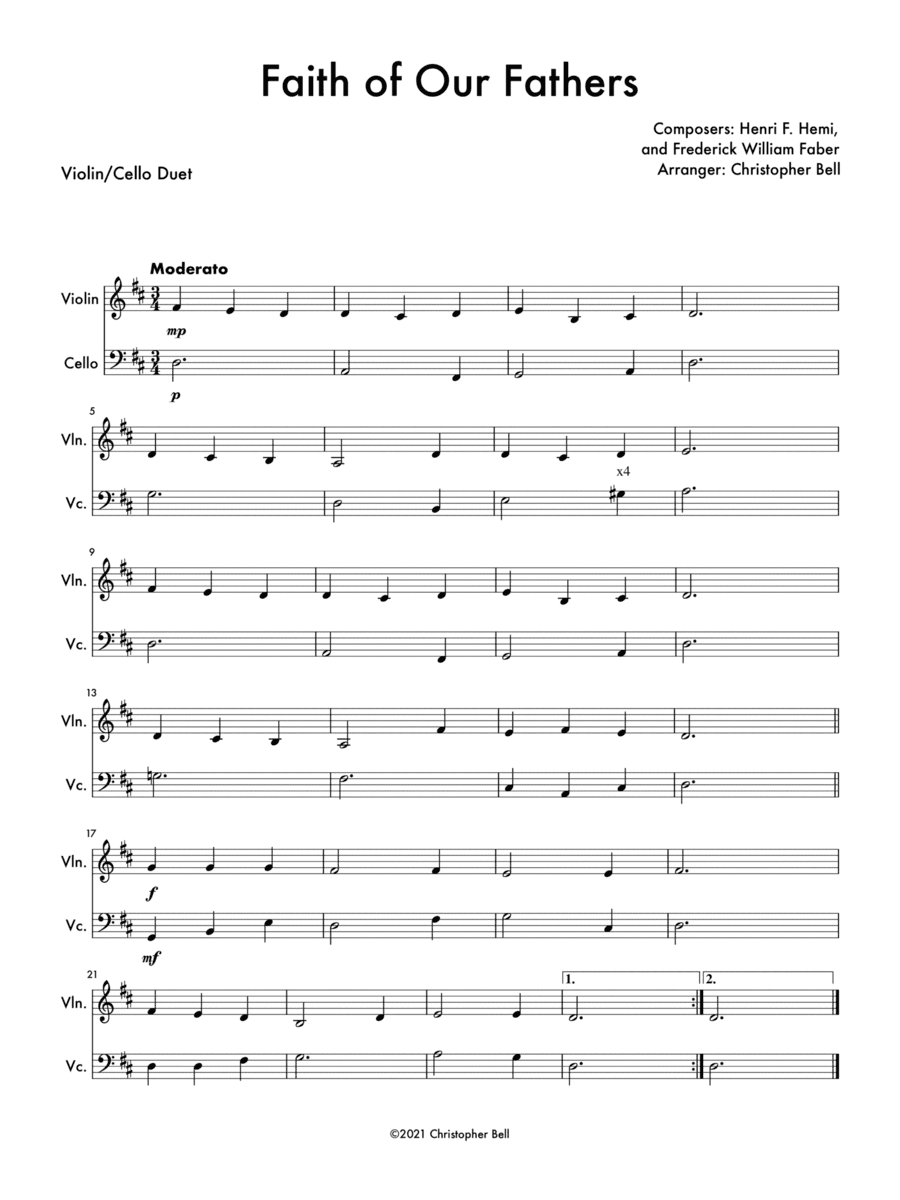 Faith of Our Fathers - Violin/Cello Duet (arr. Christopher Bell)
