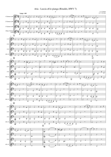 Aria - Lascia ch'io pianga (clarinet quartet) (arr. David Kocijan)