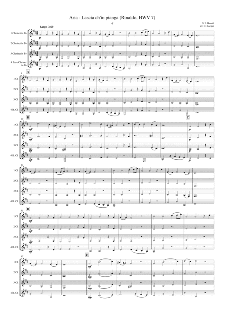 Aria - Lascia ch'io pianga (clarinet quartet) (arr. David Kocijan)
