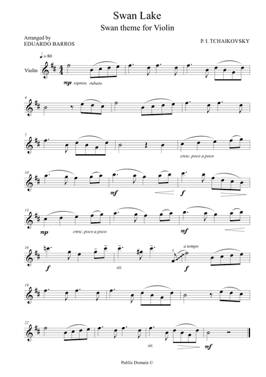 Swan Lake - Swan theme for Violin and Piano (arr. Eduardo Barros)